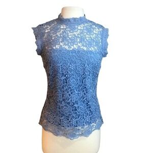 Nanette Nanette Lepore Blue Intricate Lace Blouse Size Small EUC